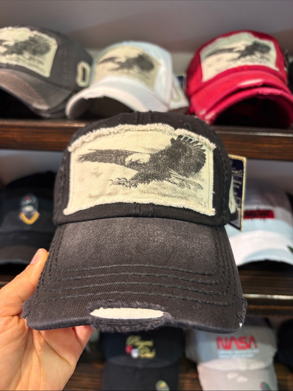Black Distressed Eagle Patch Baseball Cap